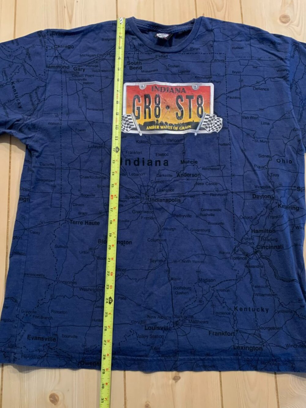 Vintage 90s State Of Mine Indiana Gr8 St8 AOP Map Amber Waves Grain T-Shirt XL - Picture 9 of 11